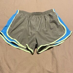 Nike Gray and Blue Athletic Shorts with Lime Accents